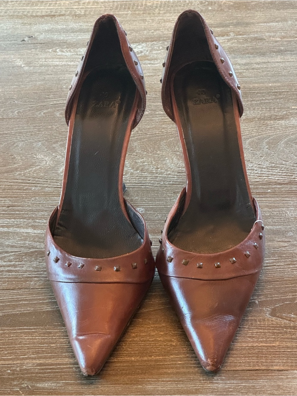 Zara Brown Pointed D'Orsay Pumps with Stud Accents size EU40/ US9
